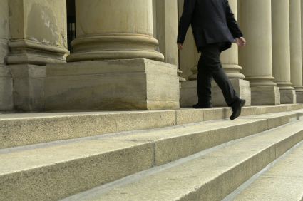 lawyer on courthouse steps